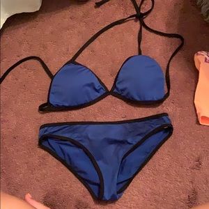 Blue and black bikini